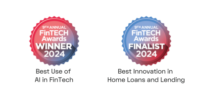 Fintech award badges for Best Use of AI and Best Innovation in HomeLoans and lending