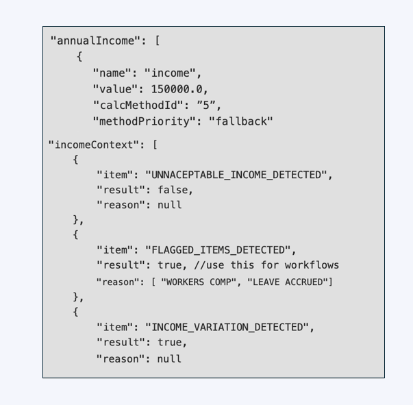 automated income calculations in json format